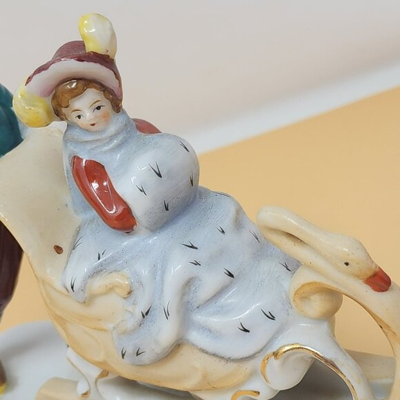 Vintage Paulux Porcelain Figurine Winter Sleigh Scene Hand-Painted Collectible - Picture 8 of 12
